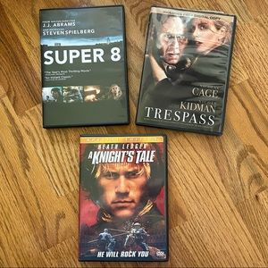 EUC Set of 3 Thriller & Historical Movie DVDs (Super 8/Trespass/Knight's Tale)